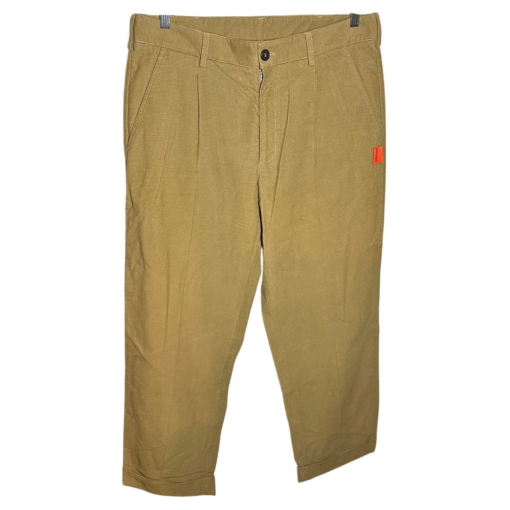 Palm Angels Men's Corduroy Cropped Trousers Beige Pleated Casual Pants Italy 54